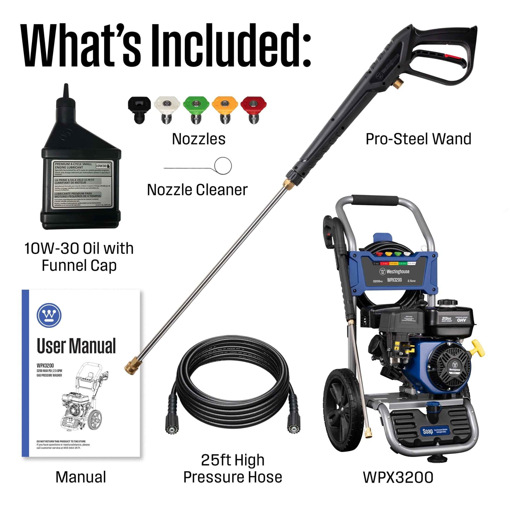 Westinghouse 3200-PSI, 2.5-GPM Gas Pressure Washer with 5 Nozzles & Soap Tank
