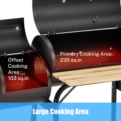 Segmart BBQ Charcoal Grill, 45.28-inch Length Portable Barbecue Grill, Offset Smoker Barbecue Oven with Wheels & Thermometer for Outdoor Picnic Camping Patio Backyard