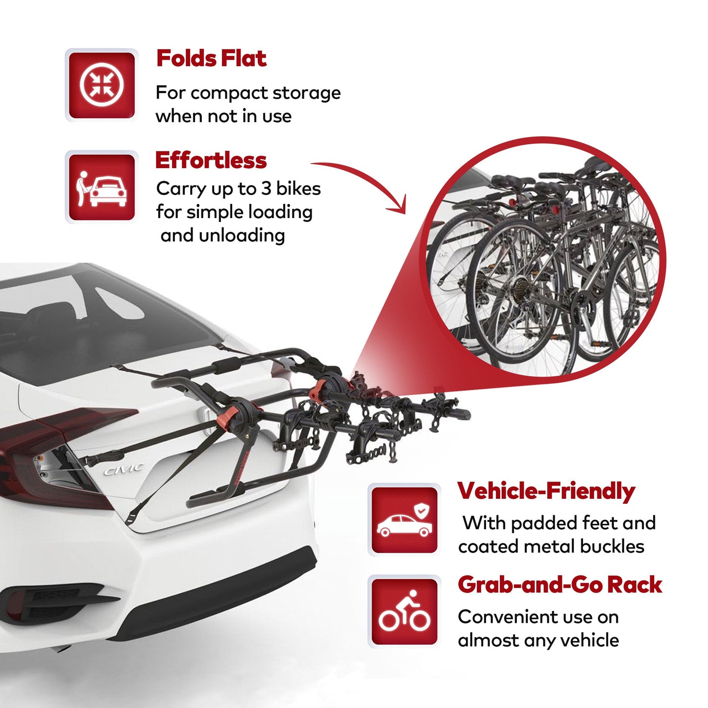 Yakima HangOut Car Trunk Compact Foldable 3 Bicycle Mount Rack Carrier, Black - Find Fresh Goods