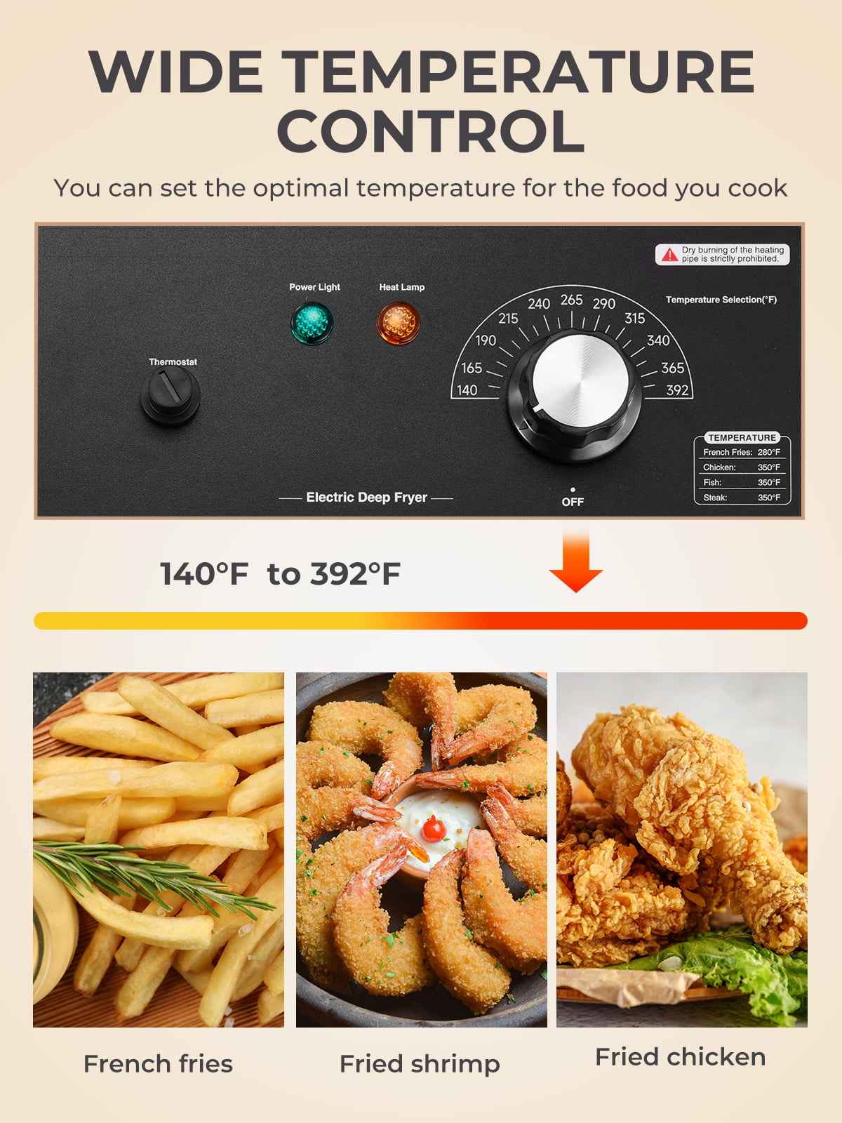 Commercial Deep Fryer with Basket, 3400W 12.7QT/12L, Detachable Large Capacity Stainless Steel Countertop Electric Oil Fryer with Temperature Control for Restaurant or Home Use