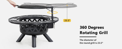 Bali Outdoors 32 inch Fire Pit with Poker, Outdoor Fire Pit, Wood Burning Firepits for Outside with Grill