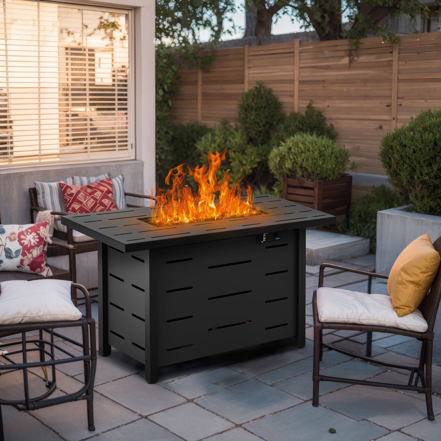 Walsunny 43 inch Gas Fire Pit Table 50,000 BTU Outdoor Rectangular Propane Firepit Table with Waterproof Cover