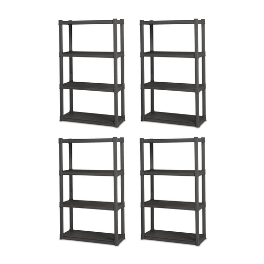 Sterilite Plastic Indoor Outdoor 4 Shelf Durable Shelving Unit, Gray, 4 Pack