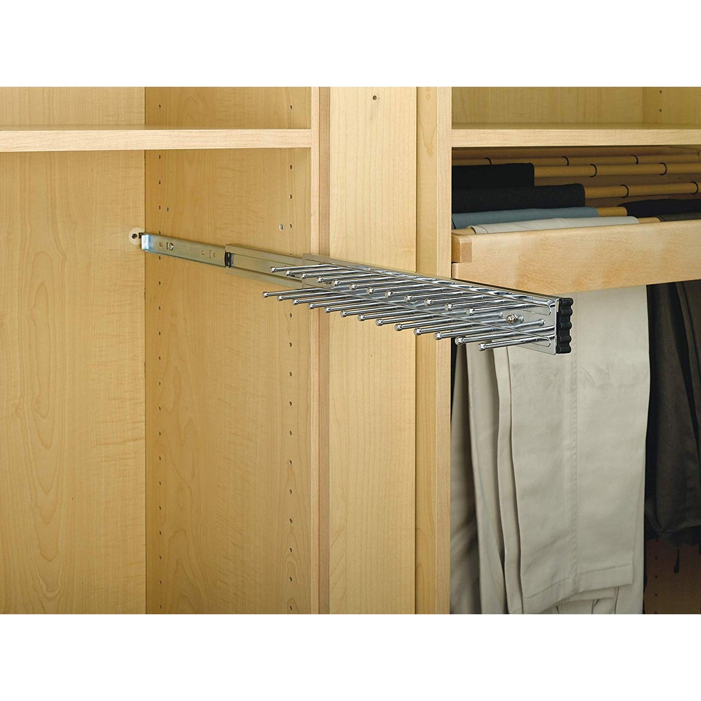 Rev-A-Shelf TRC-12CR 12-Inch Side Mount Extending Tie Rack, Chrome (Refurbished)