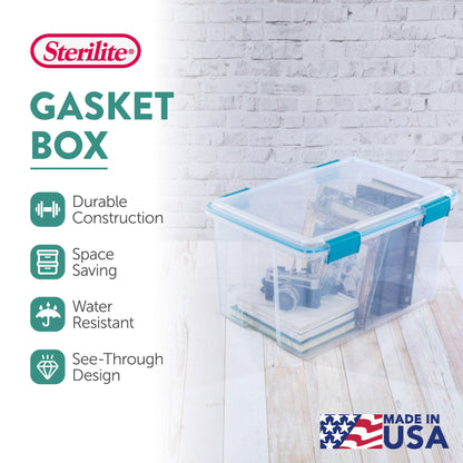 Sterilite 54-Qt Clear Plastic Stackable Storage Bin w/ Gasket Latch Lid, 12 Pack
