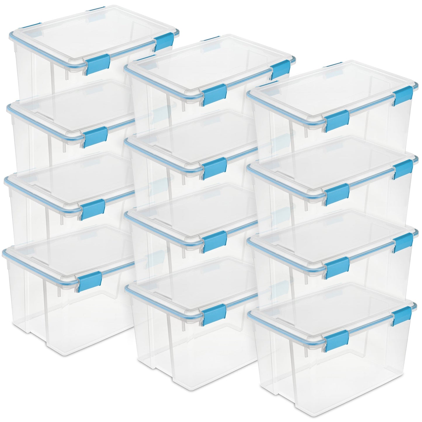 Sterilite 54-Qt Clear Plastic Stackable Storage Bin w/ Gasket Latch Lid, 12 Pack