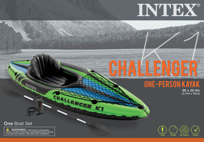 Intex Challenger K1 1-Person Inflatable Sporty Kayak + Oars And Pump | 68305EP