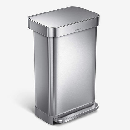 simplehuman CW2024 45-Liter Nano-Silver Clear Coat Brushed Stainless Steel Rectangular Liner Rim Step-On Trash Can
