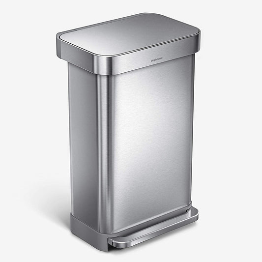 simplehuman CW2024 45-Liter Nano-Silver Clear Coat Brushed Stainless Steel Rectangular Liner Rim Step-On Trash Can