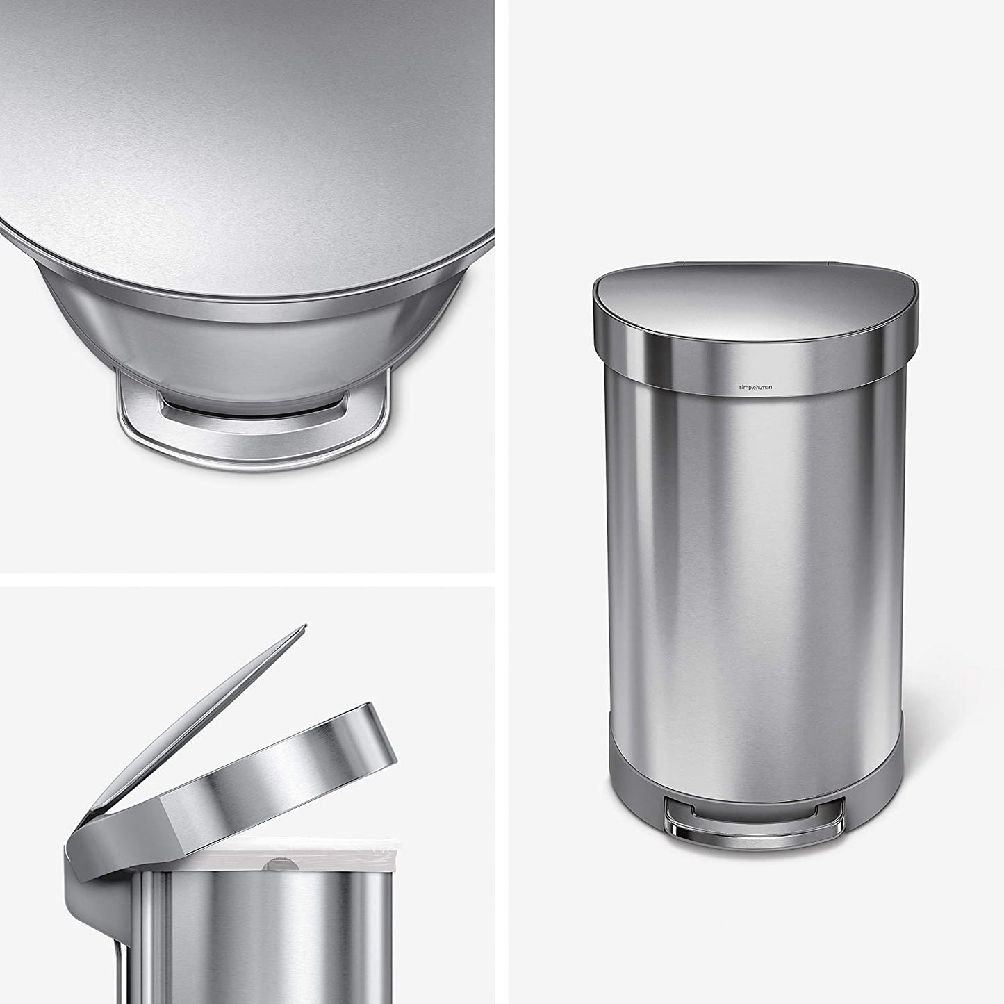 simplehuman CW2030 45-Liter Fingerprint-Proof Brushed Stainless Steel Semi-Round Step-On Trash Can