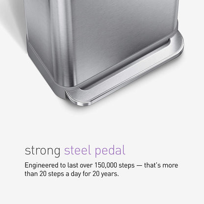simplehuman CW2024 45-Liter Nano-Silver Clear Coat Brushed Stainless Steel Rectangular Liner Rim Step-On Trash Can