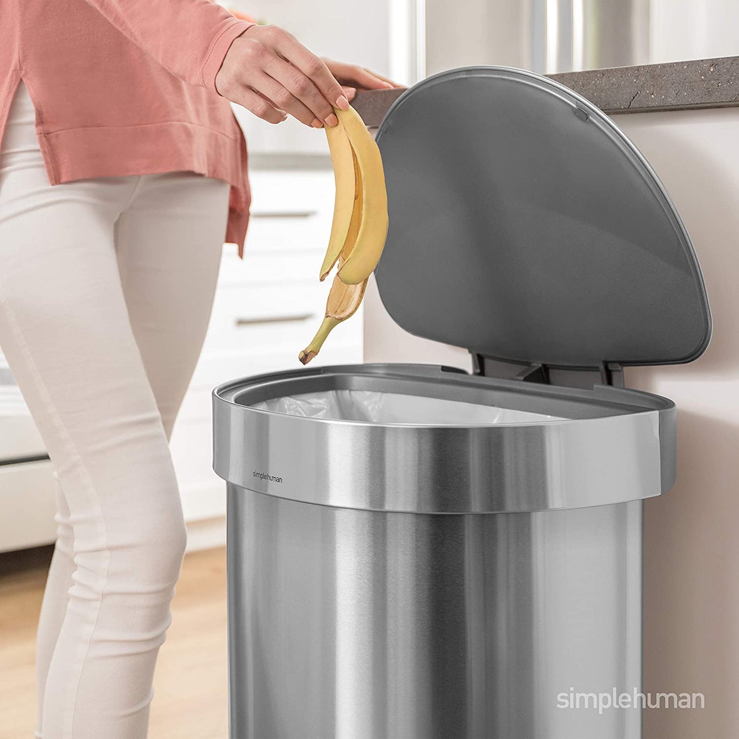 simplehuman CW2030 45-Liter Fingerprint-Proof Brushed Stainless Steel Semi-Round Step-On Trash Can