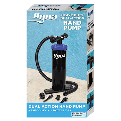 Aqua Heavy Duty Dual Action Hand Pump with 4 Nozzle Adapters Attachments, Black