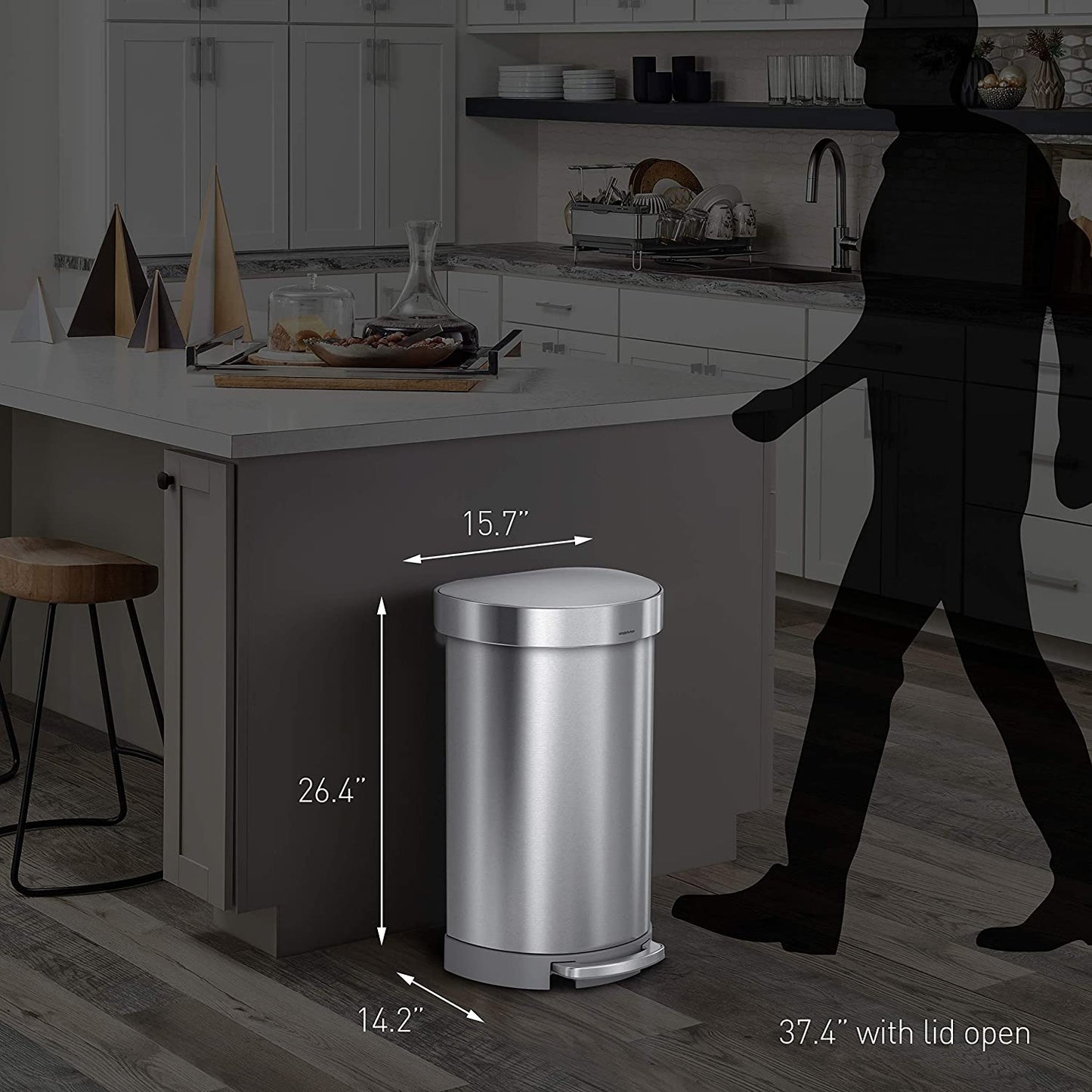 simplehuman CW2030 45-Liter Fingerprint-Proof Brushed Stainless Steel Semi-Round Step-On Trash Can