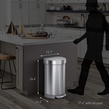 simplehuman CW2030 45-Liter Fingerprint-Proof Brushed Stainless Steel Semi-Round Step-On Trash Can