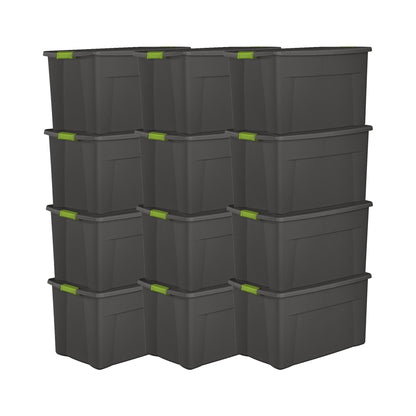 Sterilite 35 Gallon Storage Tote Box with Latching Container Lid, Gray (12 Pack)