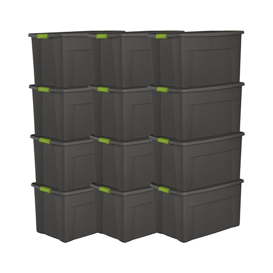 Sterilite 35 Gallon Storage Tote Box with Latching Container Lid, Gray (12 Pack)