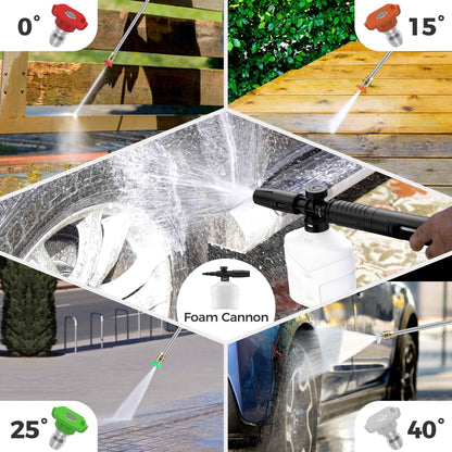 Electric Pressure Washer, 3000PSI Max 2.4 GPM Power Washer with 32 Ft Hose 32 Ft Power Cord, 4 Quick Connect Nozzles, Foam Cannon, Suitable for Clean Cars, Patios, Driveways, Fences, Pool
