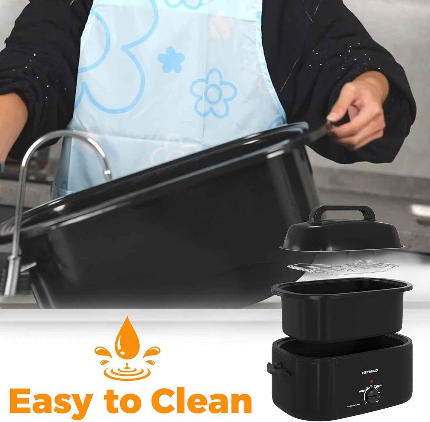 22 Quart Electric Roaster Oven with Visible & Self-Basting Lid, Large Turkey Roaster with Defrost Warm Function, Adjustable Temperature, Removable Pan Rack, Stainless Steel