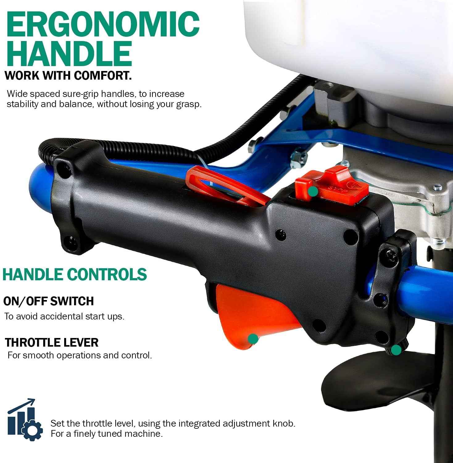 Landworks Gas Powered Earth Auger - 3HP 52CC 2 Stroke, 8" x 30" Drill Bit, 3/4" Output Shaft