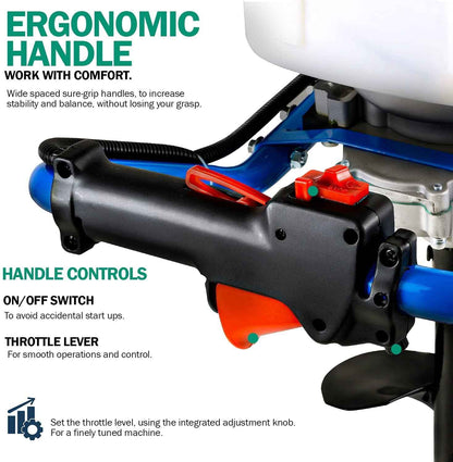 Landworks Gas Powered Earth Auger - 3HP 52CC 2 Stroke, 8" x 30" Drill Bit, 3/4" Output Shaft