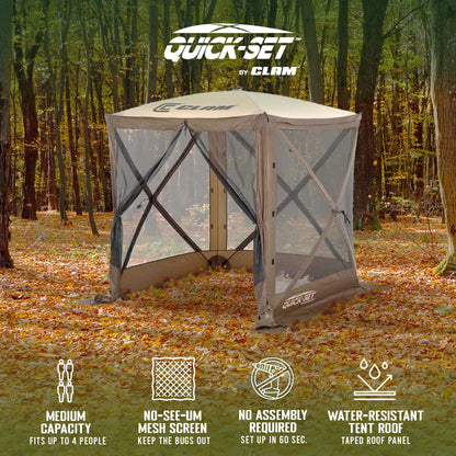 CLAM Quick-Set Traveler 6 x 6 Ft Portable Outdoor 4 Sided Canopy Shelter, Brown