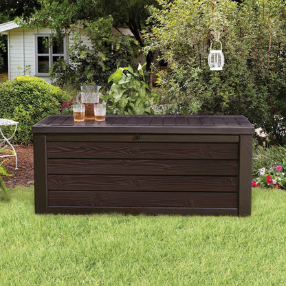 Keter Westwood 150 Gallon Plastic Outdoor Furniture Storage Deck Box, Espresso
