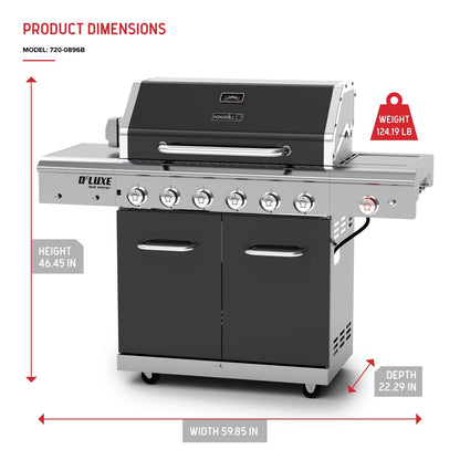 Nexgrill Deluxe 6-Burner Propane Gas Grill with Ceramic Searing Side Burner, Rotisserie Kit, 60,000 BTUs Output, and Stainless Steel Control Panel, BBQ Grill Perfect for Outdoor Gatherings 720-0896B
