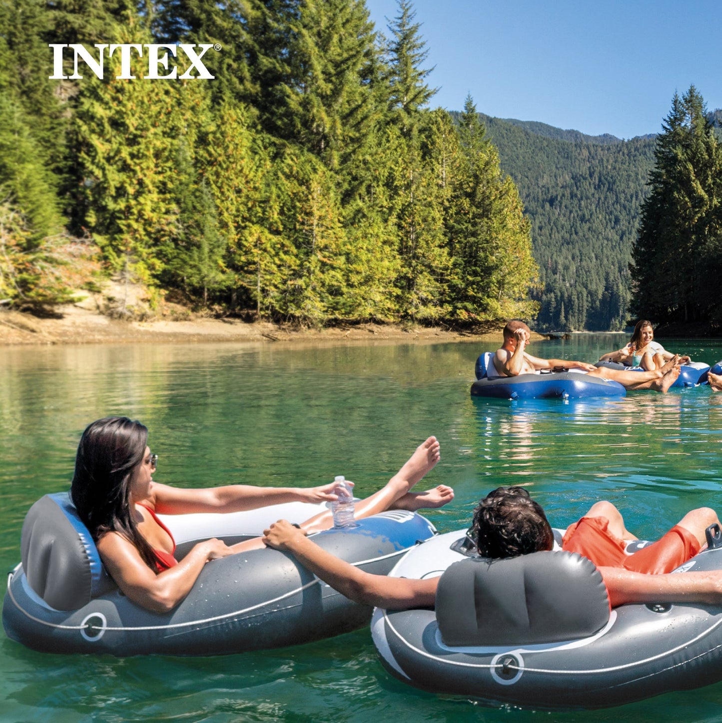 Intex River Run Single Inflatable Lake Floating Water Tube Lounger, Color Varies