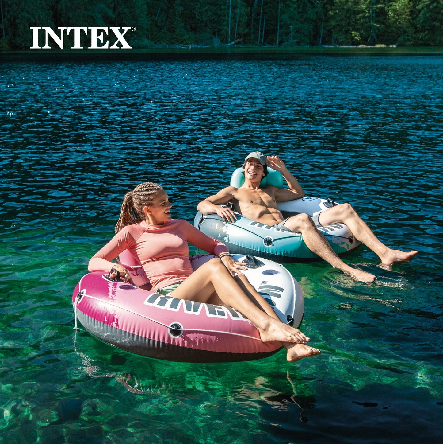 Intex River Run Single Inflatable Lake Floating Water Tube Lounger, Color Varies