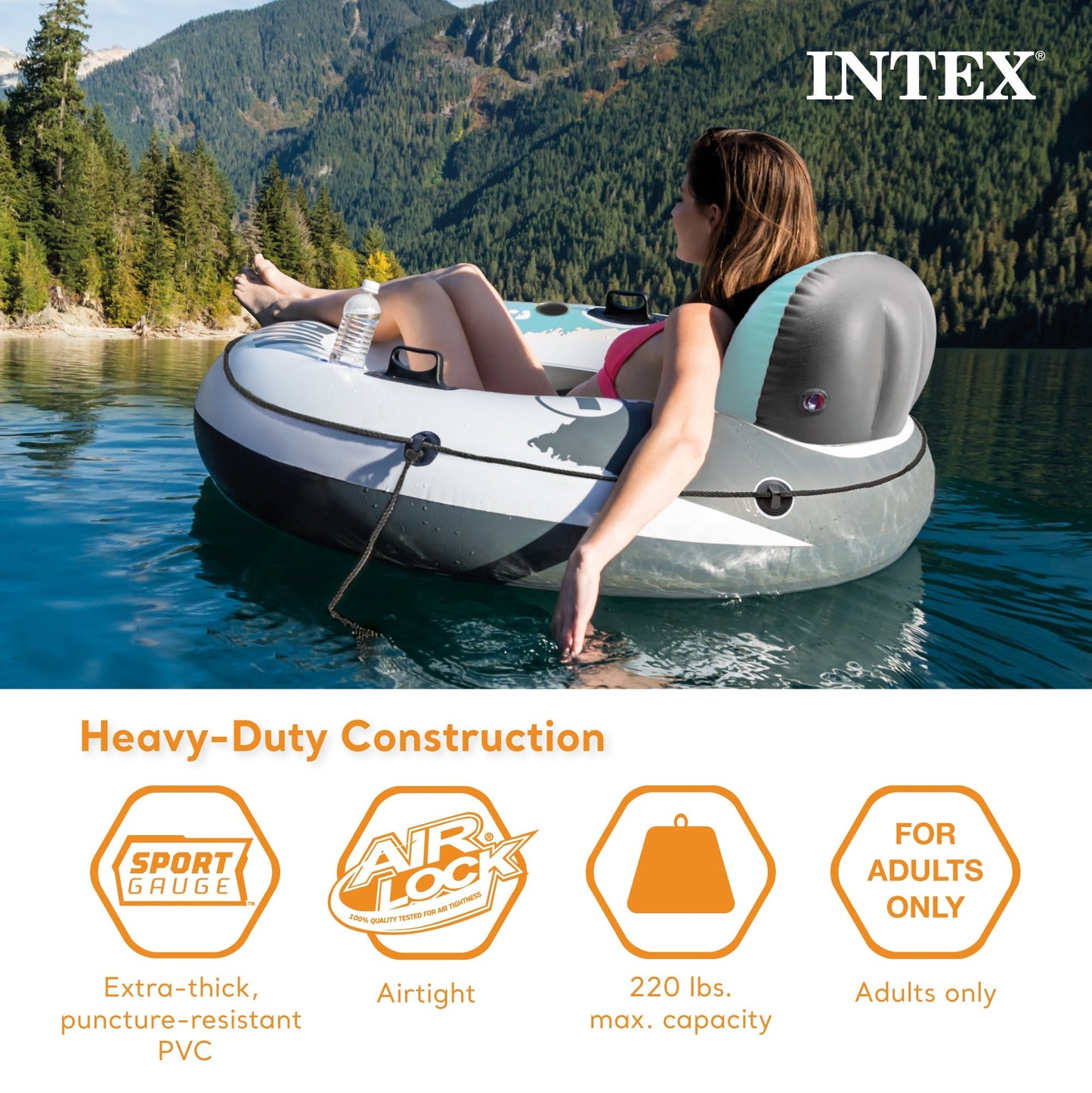 Intex River Run Single Inflatable Lake Floating Water Tube Lounger, Color Varies