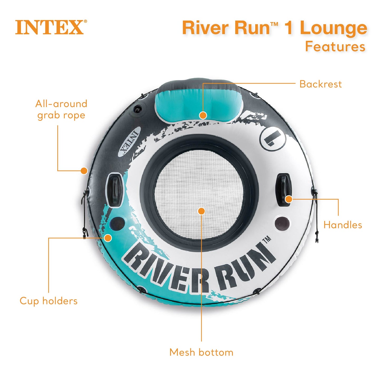 Intex River Run Single Inflatable Lake Floating Water Tube Lounger, Color Varies