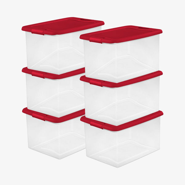Sterilite 64 Qt. Clear Plastic Latching Lid Storage Bin Container Tote, 6 Pack