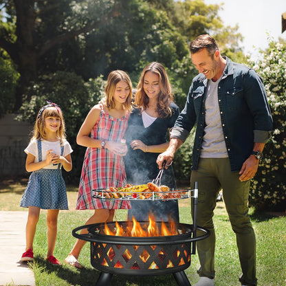 ELPOSUN Fire Pit for Outside 30 inch Outdoor Wood Burning Firepit Large Steel Firepit with protective cover for Backyard Bonfire Patio