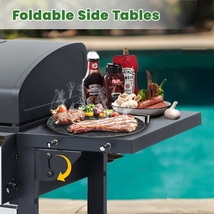 Seizeen 4 Burner Propane Gas Grill, Powerful 34,200BTU Outdoor BBQ Grill on Wheels, Stainless Steel Grill with Thermometer Foldable Table Storage Box, for RV Party Camping Patio