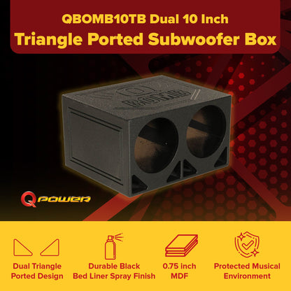 QPower QBOMB10TB Dual 10 Inch Triangle Ported Subwoofer Box w/ Bedliner Spray - Find Fresh Goods