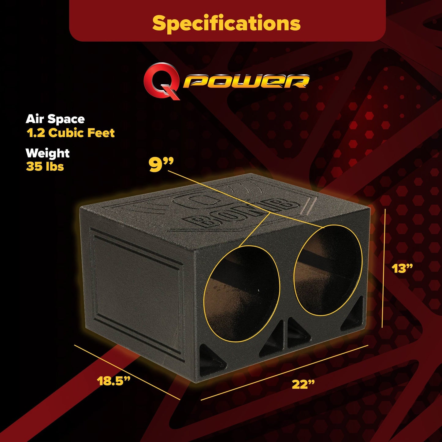 QPower QBOMB10TB Dual 10 Inch Triangle Ported Subwoofer Box w/ Bedliner Spray - Find Fresh Goods