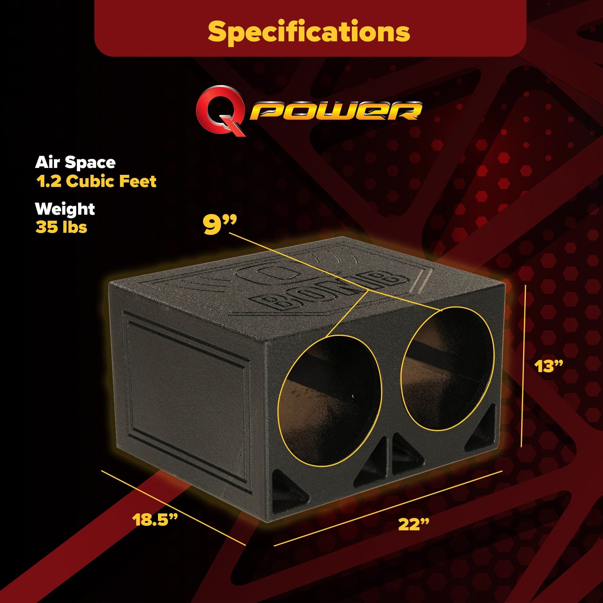 QPower QBOMB10TB Dual 10 Inch Triangle Ported Subwoofer Box w/ Bedliner Spray - Find Fresh Goods