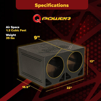 QPower QBOMB10TB Dual 10 Inch Triangle Ported Subwoofer Box w/ Bedliner Spray - Find Fresh Goods