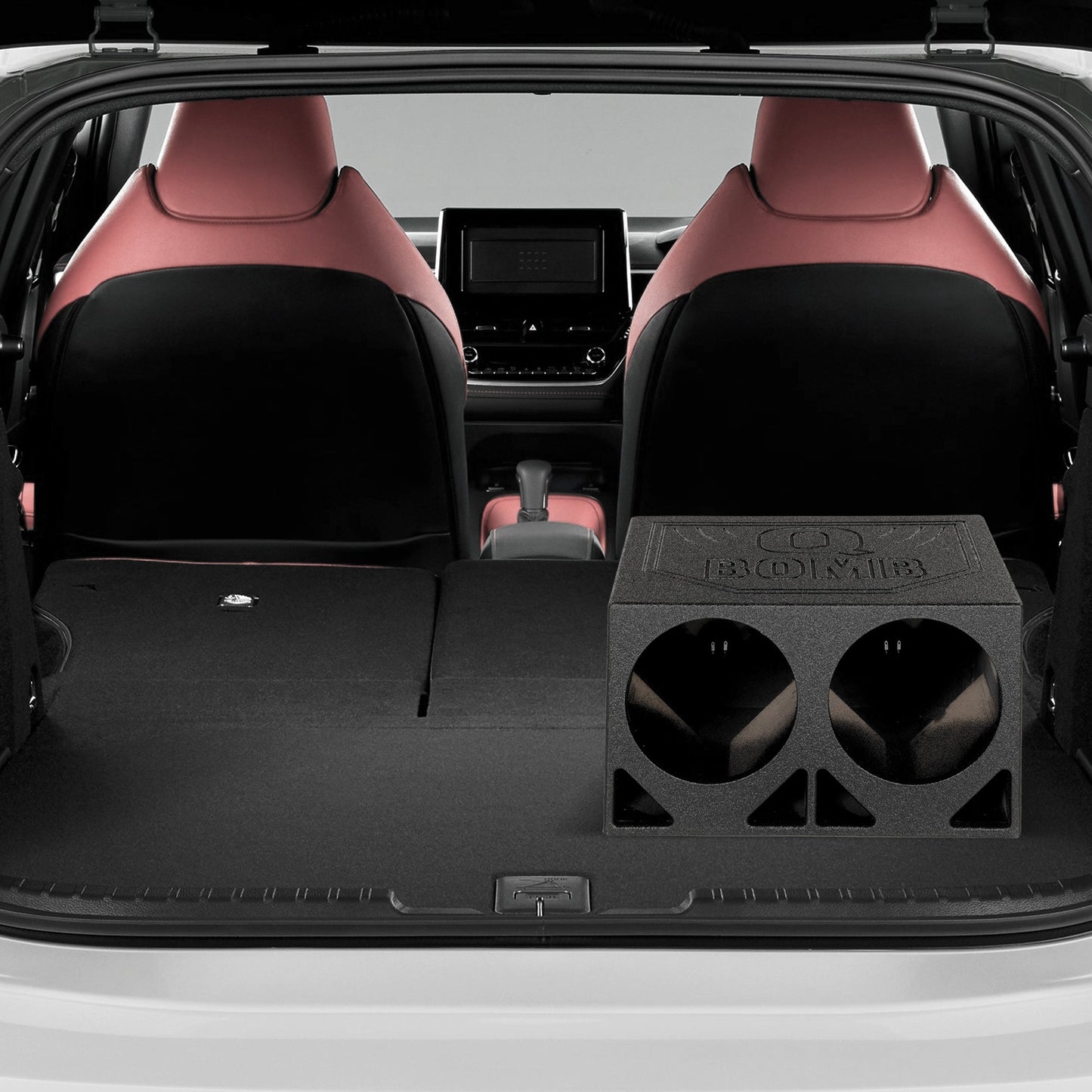 QPower QBOMB10TB Dual 10 Inch Triangle Ported Subwoofer Box w/ Bedliner Spray - Find Fresh Goods
