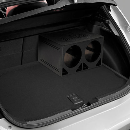 QPower QBOMB10TB Dual 10 Inch Triangle Ported Subwoofer Box w/ Bedliner Spray - Find Fresh Goods