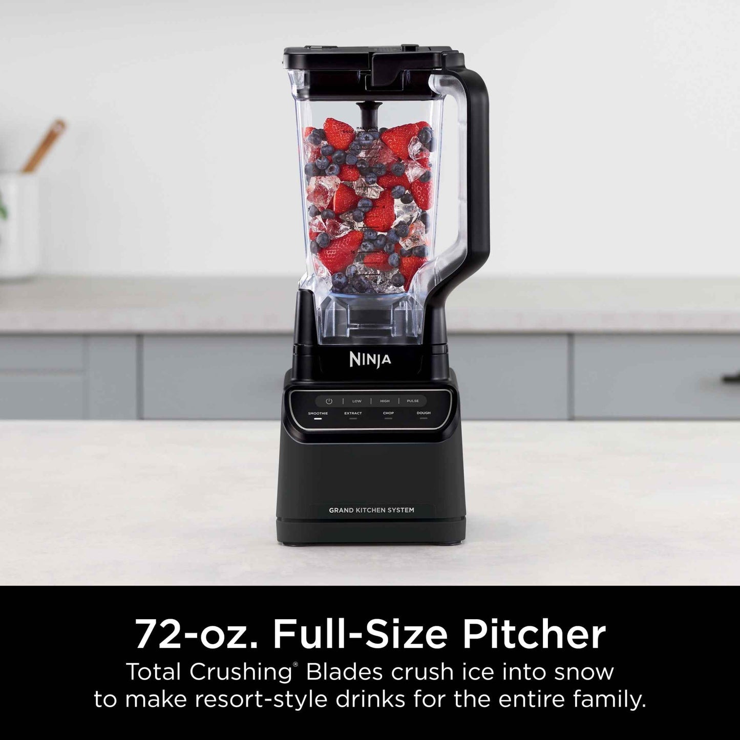 Ninja Grand Kitchen System, 1200W, 72 oz Pitcher, 8-Cup Food Processor, 18 oz To-Go Cup, 4 Presets - Smoothies, Extract, Dough and Chop, Black, KS500