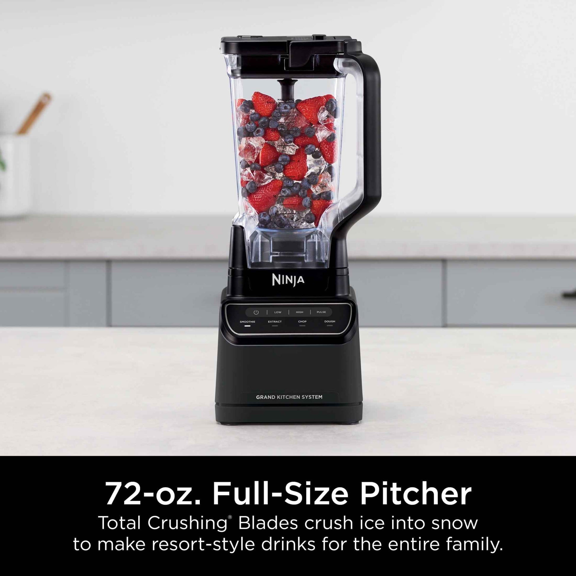 Ninja Grand Kitchen System, 1200W, 72 oz Pitcher, 8-Cup Food Processor, 18 oz To-Go Cup, 4 Presets - Smoothies, Extract, Dough and Chop, Black, KS500