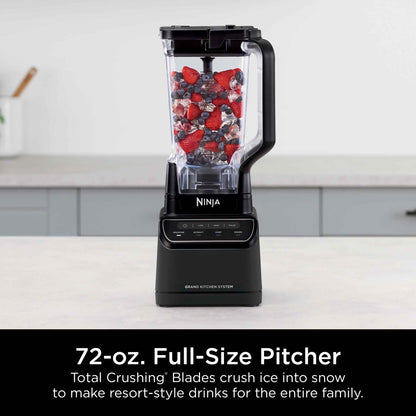 Ninja Grand Kitchen System, 1200W, 72 oz Pitcher, 8-Cup Food Processor, 18 oz To-Go Cup, 4 Presets - Smoothies, Extract, Dough and Chop, Black, KS500