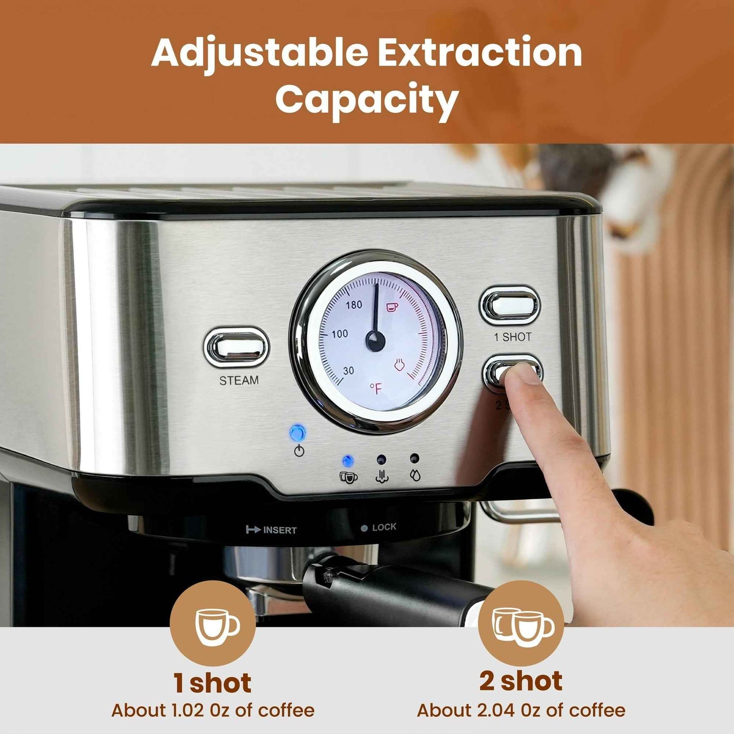 GEVI 20 Bar Stainless Steel Espresso Machine with Milk Frother Wand and Dual Temperature Control, GECME403L-U