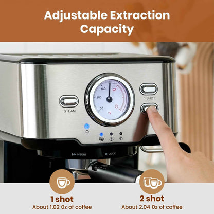 GEVI 20 Bar Stainless Steel Espresso Machine with Milk Frother Wand and Dual Temperature Control, GECME403L-U