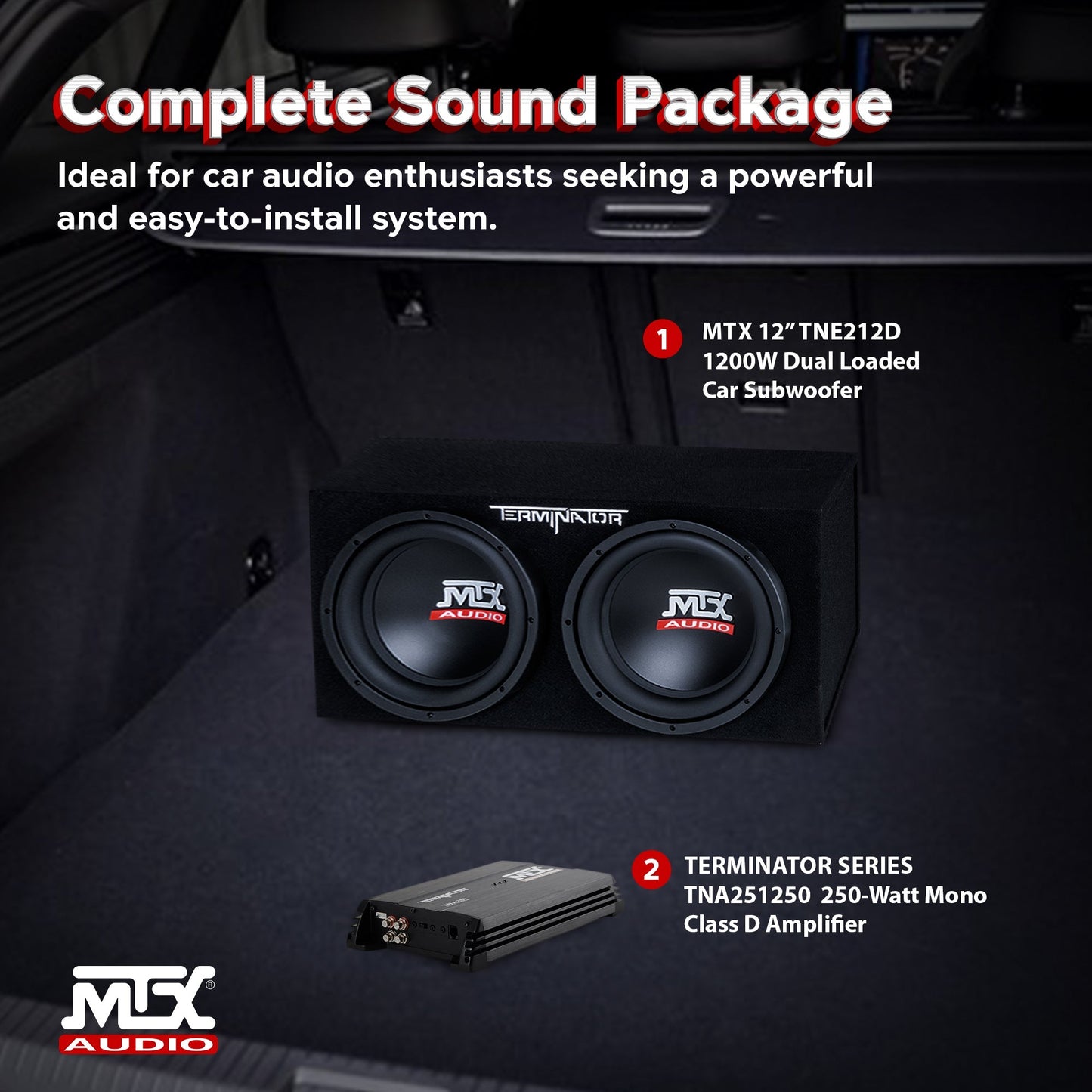 MTX TNP212D2 12" 1200W Dual Loaded Car Subwoofer Audio w/ Sub Box and Amplifier - Find Fresh Goods