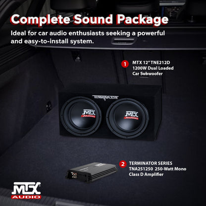 MTX TNP212D2 12" 1200W Dual Loaded Car Subwoofer Audio w/ Sub Box and Amplifier - Find Fresh Goods
