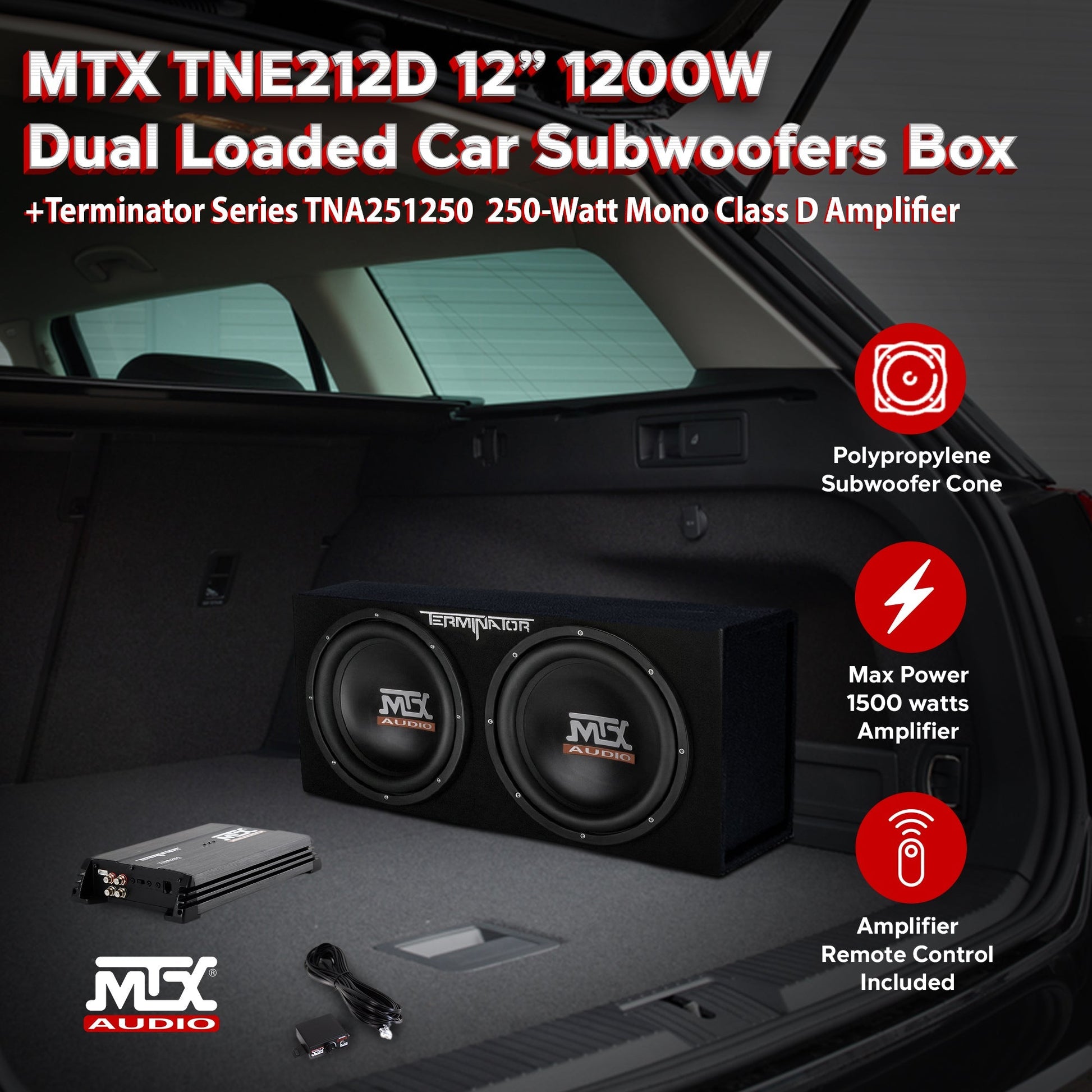 MTX TNP212D2 12" 1200W Dual Loaded Car Subwoofer Audio w/ Sub Box and Amplifier - Find Fresh Goods