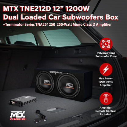 MTX TNP212D2 12" 1200W Dual Loaded Car Subwoofer Audio w/ Sub Box and Amplifier - Find Fresh Goods